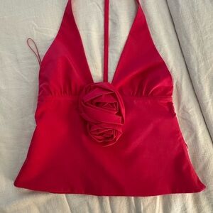 Zara Red Halter Top with Floral Detail